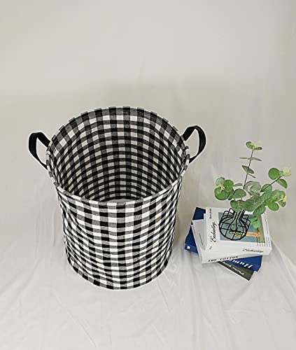 Kunro Large Sized Storage Basket Waterproof Coating Organizer Bin Laundry Hamper For Nursery Clothes Toys (Black Grid) #TOP2