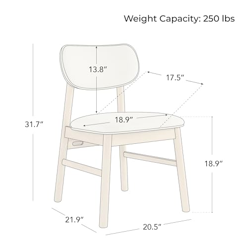 CHITA Upholstered Dining Chairs Set of 2, Mid Century Modern Kitchen & Dining Room Chairs, Solid Wood Frame in Oak, Chenille Fabric in Cream (White)