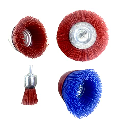 Image of Jon Bhandari Tools 4pc Nylon Filament Abrasive Wire Wheel & Cup Brush Set - Medium Grit, Heavy Duty - for Rust, Paint Removal, Surface Prep on Metal, Wood, Plastic
