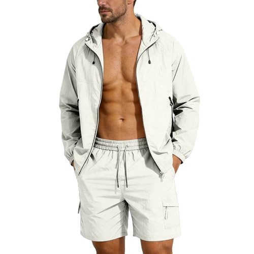 Generic - Men Sun Protection Outfits 2 Piece Set - Long Sleeve Hooded Fishing Jacket and Cargo Shorts, Quick Dry Summer Clothes S-4XL - Best Deal on Amazon