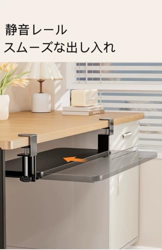 デスクエクステンダー 拡張デスク 40 50 60 70 80 90cm幅 後付け 折りたたみ クランプ式 穴あけ不要 拡張テーブル オフィス PC机 天板延長ボード、折り畳み 棚 肘置き台 マウスキーボードスタンド、木材のキーボードトレイと頑丈な金具、本棚・ダイニングテーブル 机の延長 (ブラック, 90x25cm) [4]
