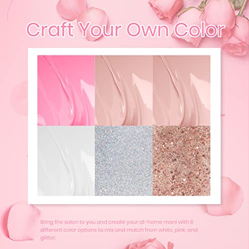 Beetles French White Gel Nail Polish Kit - 6 Pack Nude Pink Glitter Gel Polish Set Soak Off Led Nail Lamp Pink Manicure Kit Cured Gel Base Top Coat Needed Diy Home Salon Nail Art #TOP2
