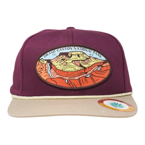 Sendero Provisions Co. Grand Canyon National Park Adjustable Snapback Rope Hat with Woven Patch & Topographic Map Undervisor (Wine/Khaki) - One Size