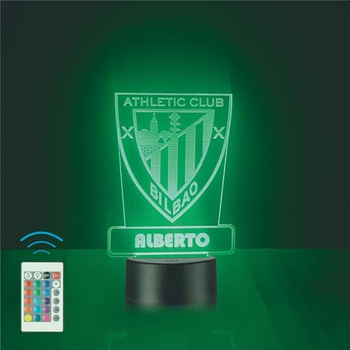Riscko Lámpara Personalizada Equipos Fútbol. Regalos Originales Cumpleaños Infantiles.Regalos para Hombres, Día del Padre. Diseño Escudo Athletic Bilbao en Metacrilato