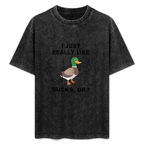 QIANJIAOMEN I Just Really Like Ducks Ok Funny Duck Gift for Duck Lovers Men T-Shirt Print Hip Hop Tee Black Unisex Tee S