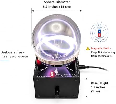 3.54in Plasma Ball, Plasma Ring Exciter, Tesla Coil Arc Light Dynamic, Xe/Kr/Ne Glass Ball, Cool Desk Gadgets Decor, for Party Decoration, Outdoor Activities Warning Signal and Science Gift — 사진 5