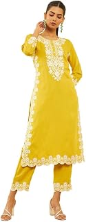 Soch Womens Rayon Slub Floral Embroidered Kurta Set with Sequins Price In India