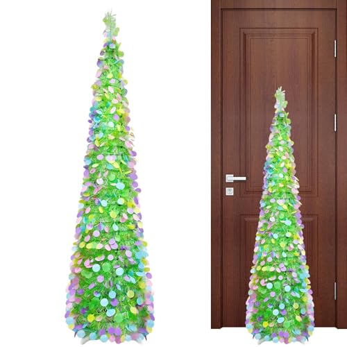 Árboles artificiales de interior de 1.5m, decoración de Pascua plegable con purpurina colorida 2