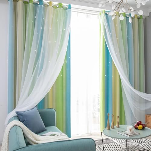 Rideau dacron maille double couche vert isolation occultation salon - 7