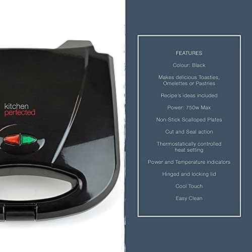 KitchenPerfected 2 Slice Sandwich & Omelette Maker - Non-Stick - Portable - E2605BK - Black