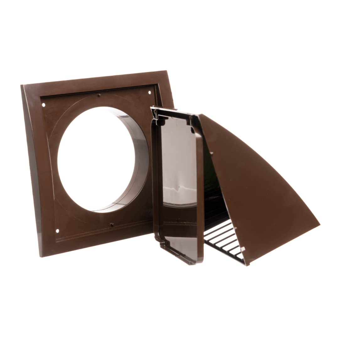5 Inch Exhaust Hood Vent with Rain Cover and Flap - Outdoor Air Vent Cover - HVAC Exhaust Cap - ABS Plastic Brown