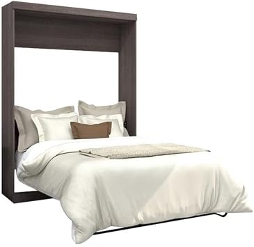 Atlin Designs Full Wall Bed, Bark Gray Finish, High-Density Particle Board, Euroslat Mattress Support, Dual Piston System, 83.7" H x 58.6" W x 18.2" D, Space-Saving Design for Guest Rooms and Home