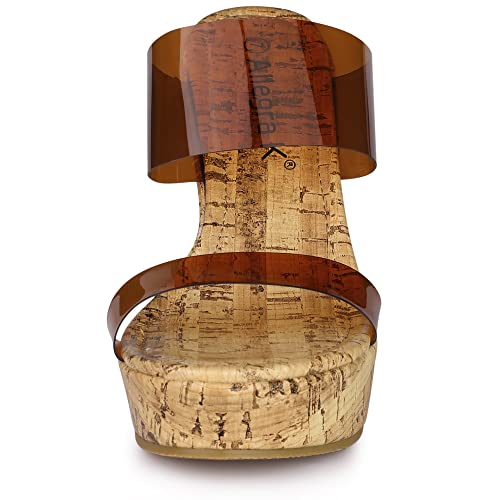 Allegra K Women's Clear Platform Transparent Straps Wedge Heels Brown Clear Sandals 9.5 M US