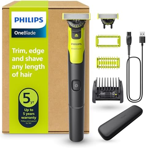 Philips OneBlade 360 Face & Body mit App-Anbindung - Elektrischer Bartschneider, Rasierer und Bodygroom mit 360-Technologie, verstellbarer 5-in-1-Trimmaufsatz, 1x Körper-Kit, Reise