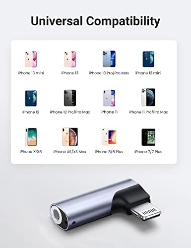 UGREEN Lightning to 3.5mm Headphone Jack Adapter MFi TRRS Aux Female Lightning Earphone Audio Mic Adaptor Right Angle Compatible with iPhone 14 Pro Max 14 Plus 13 12 11 XR XS X 8 7 6 SE 3rd 2020,iPad