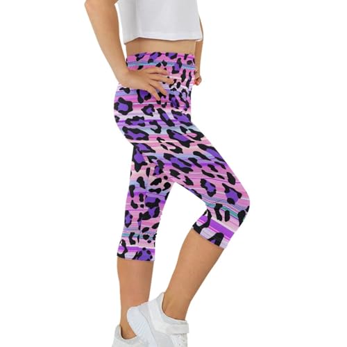 Girls Capri Leggings Stretchy Cropped Tights Tummy Control Dance Yoga Pants for Kids Teens Size 4-13 Years4