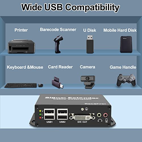Image of DVI KVM USB Extender Over Fiber 4K@30Hz EMI Immunity Up to 20km (12.4 Miles), Remote Keyboard & Mouse, EDID, RS232, IR, Zero Latency