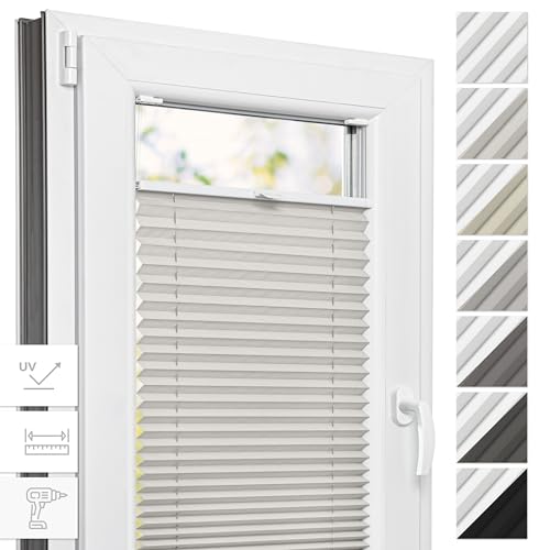 Estika Thermo-Plissee mit Bohren - 95 cm x 150 cm - Farbe: Beige - Plissee Blickdicht, Fensterrollos für innen, Verdunkelungsplissee, Rollos für Fenster