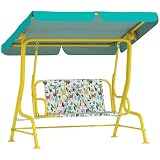 Qaba Balançoire Enfant 2 Places avec auvent réglable Motif Animal Vert