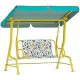 AIYAPLAY Kinder Hollywoodschaukel, 2-Sitzer Kinderschaukel Gartenschaukel mit verstellbarem Sonnendach, Sicherheitsgurt, Schaukelbank für Garten Terrasse für 3-6 Jahre Kinder bis 60 kg Grün