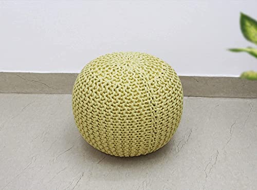 Image of Designs Hand Knitted Cotton Rope Beans Filled Round Oval Pouf Pouffe - Multi Colour - Pack of 01 - Designed for Living Room Sitting, Foot Rest