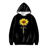 WELLFLYHOM Sudaderas con cordón con capucha de manga larga para mujeres, adolescentes y niñas, suéter con capucha talla XS-4XL, negro, flor (Sunflower-Black), XS