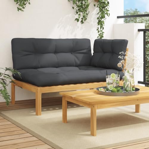 Image of Modular Outdoor Sectional Sofa 5-Seat Acacia Wood Frame Oil Finish 36x52x27 in Anthracite Cushions Weather-Ready for Patio Garden Balcony
