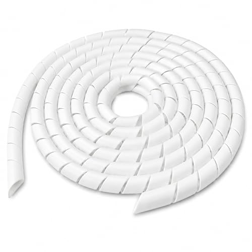 Image of On1shelf® Extra Large Spiral Cable Wrap 25mm x 5m White | Heavy Duty Cable Tidy Sleeve for TV PC Gaming Desk Office Wire Organiser Cable Management