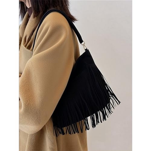Image of Fringe Hobo Bags for Women - Vintage Suede Tassel Hippie Crossbody Bag Western Purse Cowgirl Purses Tassel Shoulder Bag