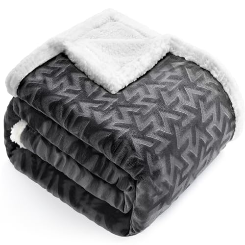 BEAUTEX Sherpa Fleece Throw Blanket, Super Soft Flannel Fuzzy Blanket Throw Size for Couch Sofa Bed, Lightweight Flower Pattern Warm Thick Plush Blankets for Winter (50"×60", Grey)