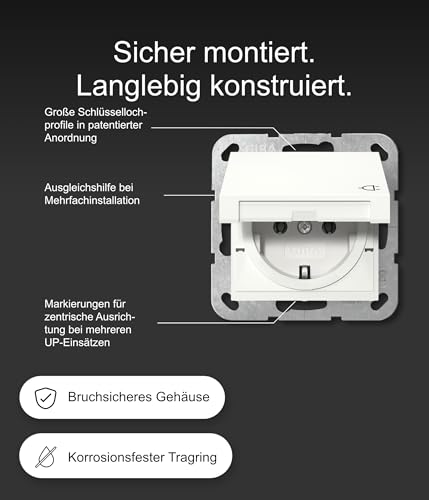 Gira SCHUKO-Steckdose mit Klappdeckel Standard 55 Reinweiß glänzend 445403 I Unterputz IP44 fähig | spritzwassergeschützter Deckel I System 55 I Schnellbefestigung I robuste Konstruktion