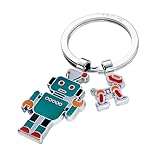 TROIKA Schlüsselanhänger Roboter ROBBY mit Hund aus Emaille Metallguss verchromt mehrfarbig als Geschenk für Roboterfans
