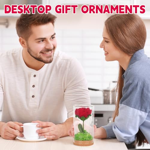 Hojalis Gehäkelte Blumen, Gehäkelte Künstliche Blumen Mit Licht, Ewige Rose Im Glas, Häkelblumen Mit Grußkarte,Handgemachte, Häkelblume Für Mama Frau Freundin, Jubiläum/Valentinstag Frauen