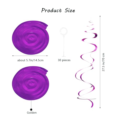 Image of Hanging Swirl Decorations Hot Pink 30 Pcs, Party Swirl Decorations -Twin Tails Ceiling Swirl Foil Decorations, Pink Party Decor for Wedding /Baby Shower /Birthday Party (Purple)