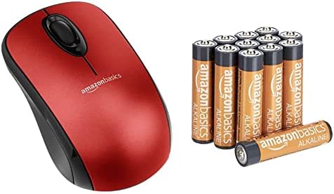 Amazon Basics Wireless Computer Mouse with USB Nano Receiver  Red