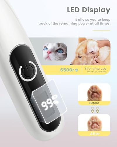 Pfotentrimmer für Hunde mit LED-Licht, Extra Leise Hundeschermaschine, Hundepfoten Trimmer, Type-C Wiederaufladbar Schermaschine Hund, Paw Trim Pro für Pfoten, Ohren, Gesicht, Augen (Weiß)