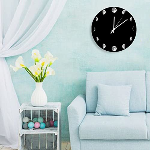 Decorative Silent No Ticking Wall Clock Cool Moon Phases Minimal Novelt Funny Round Modern Wooden Clocks For Bedroom Living Room Home Office School Wall Art Decor, 15 Inches #TOP2