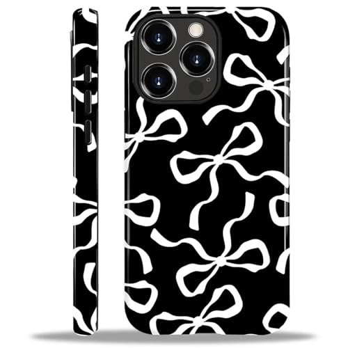 ilikediy for iPhone 12/iPhone 12 Pro Case,HL2 Aesthetic White Bow Ribbon Hybrid 2 Layer Hard Shell Silicone Protective Pattern Design Case