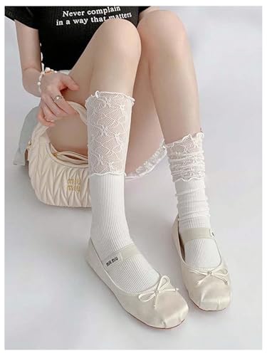 Image of RoseSeek Women's Floral Lace Ribbed Knit Socks Thigh High Over Knee Leg Warmer Stockings
