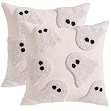 Tosleo Halloween Throw Pillow Covers 18x18 inch Set of 2 Halloween White Ghosts Embroidered Pillow Cases Thanksgiving Home Party Fall Decor Pillowcases Square Cushion Covers for Spooky Season