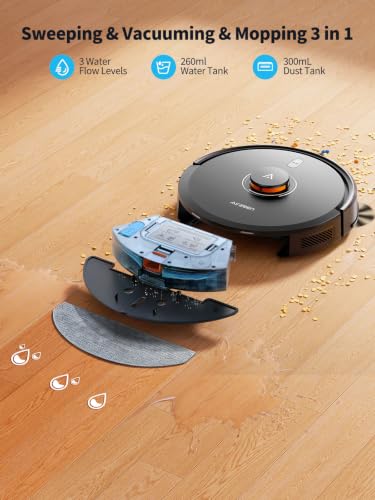 Image of Robot Vacuum and Mop, Self-Emptying Robot Vacuum Cleaner with 8000Pa Suction, Laser Navigator with Smart Mapping Robotic Vacuums, 150Mins Runtime,Schedule,App Alexa Control for Carpet /Pet Hair,Q10 pro