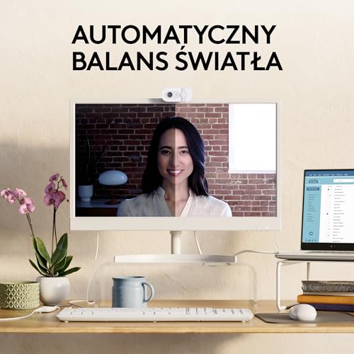 Logitech Brio 100 Full HD Kamera do spotkań i streamowania, automatyczny balans światła, wbudowany mikrofon, osłona migawki, USB-A, do Microsoft Teams, Google Meet, Zoom i innych - Biały