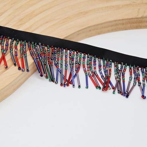 2 Yards Beaded Fringe Trim Glass Beads Trim Tassels Ribbon Tassel Chain for Clothing Accessories DIY Decoration (Multicolour)