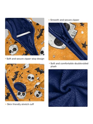 Cartoon Halloween Bone Bat Girls Fleece Jacket Girls Fall Jacket Boys Coats Zip Up Hoodie Children Outerwear 2-10T3