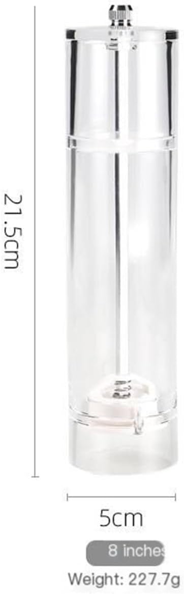 Pepper Grinder and Salt Mill Set, 8 Inch, Adjustable Coarseness, Clear Acrylic Manual Spice Grinder for Kitchen, BBQ, Sea Salt, Peppercorns