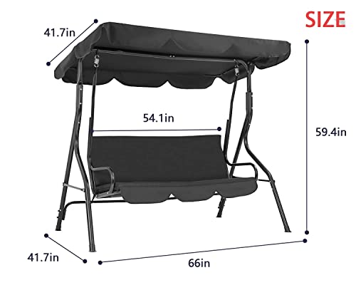 Patio Swing With Canopy Backyard Swing Outdoor Swing Chair With Adjustable Tilt Canopy Removable Cushions Stable Frame Comfortable Armrests For Patio Outdoor Backyard Garden Black #TOP6