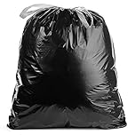 Aluf Plastics 45-55 Gallon 1.25 MIL Black Garbage Bags With Drawstrings Fits Rubbermaid Brute Trash Cans - 40" x 45" - Pack of 100 - For Commercial, Industrial, Municipal, & Healthcare