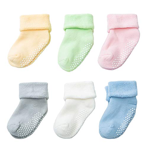 Thick Warm Winter Socks Fuzzy Cotton With Non Slip Anti Skid Thick Cotton Socks with Grips for Baby Toddlers Infant Kids Boys Girls-6 pairs (1-3Years)