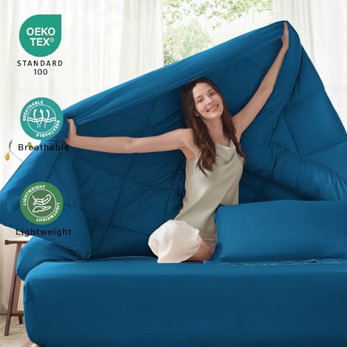 Anluoer Queen Comforter Set,Teal Bed in a Bag 7 Piece,Lightweight Bedding Set with Soft Down Alternative Fill,Bed Set Includes Comforter, Fitted Sheet, Flat Sheet,Pillowcases and Shams
