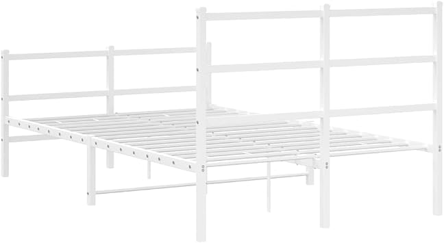 White Metal Bed Frame with Footboard 120x190cm, Sturdy Steel Construction with Metal Slats and Center Legs for Enhanced Support and Breathability, Includes Underbed Storage